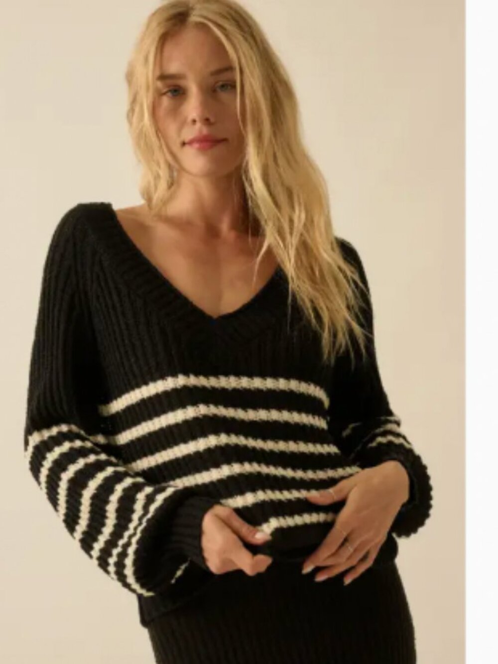 Striped V Neck Pullover